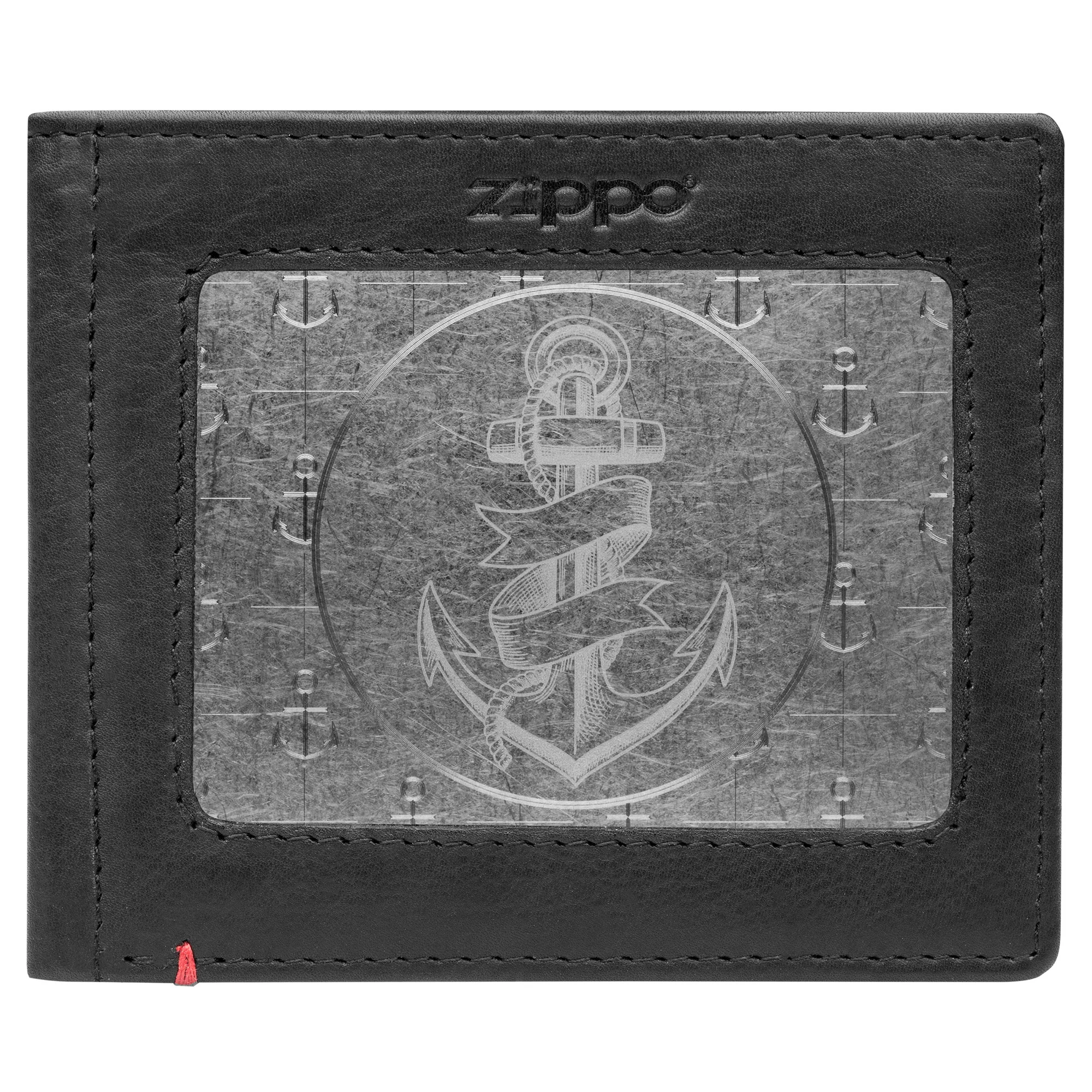 Black Leather Wallet- Anchor Metal Plate Design - Image 11