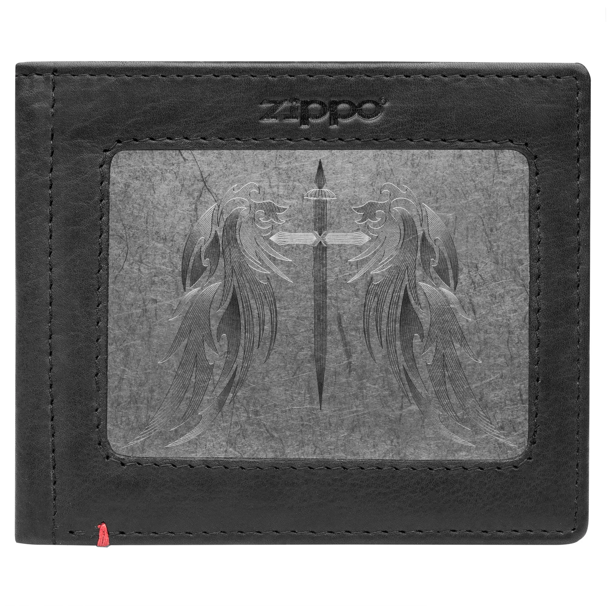 Black Leather Wallet- Cross Wings Metal Plate Design - Image 11