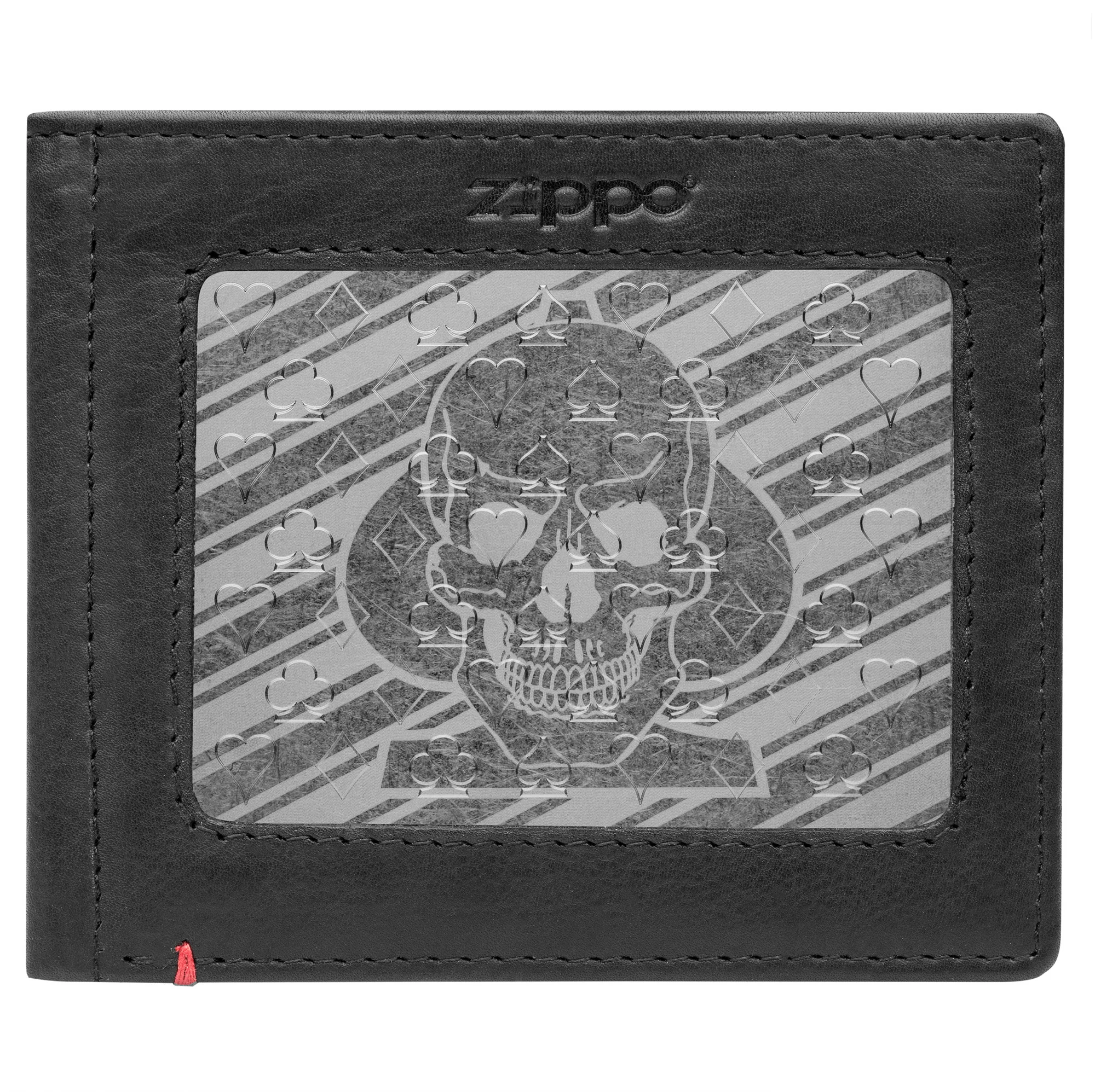 Black Leather Wallet- Spade Skull Metal Plate Design - Image 11