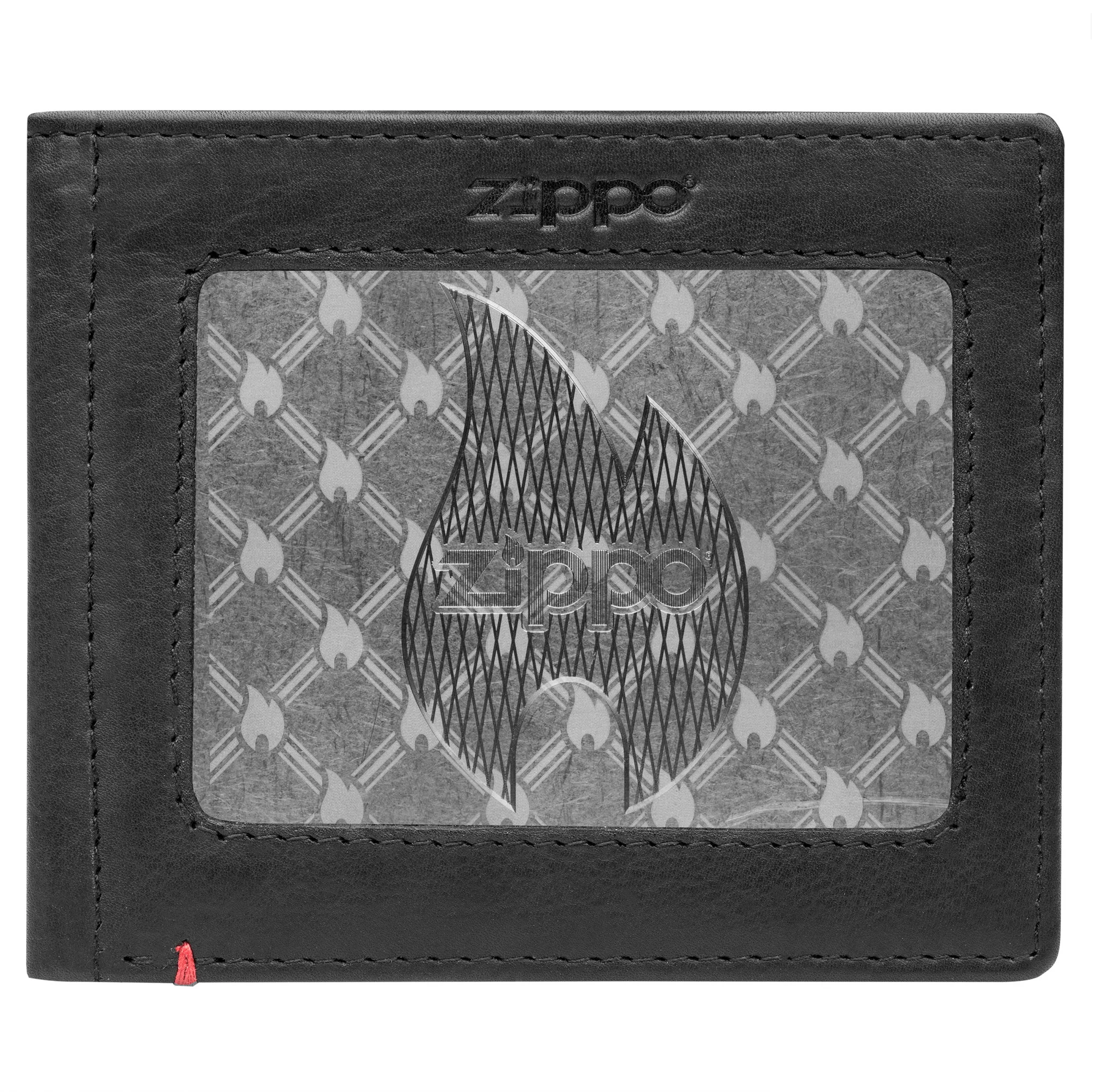 Black Leather Wallet- Zippo Flame Metal Plate Design - Image 11