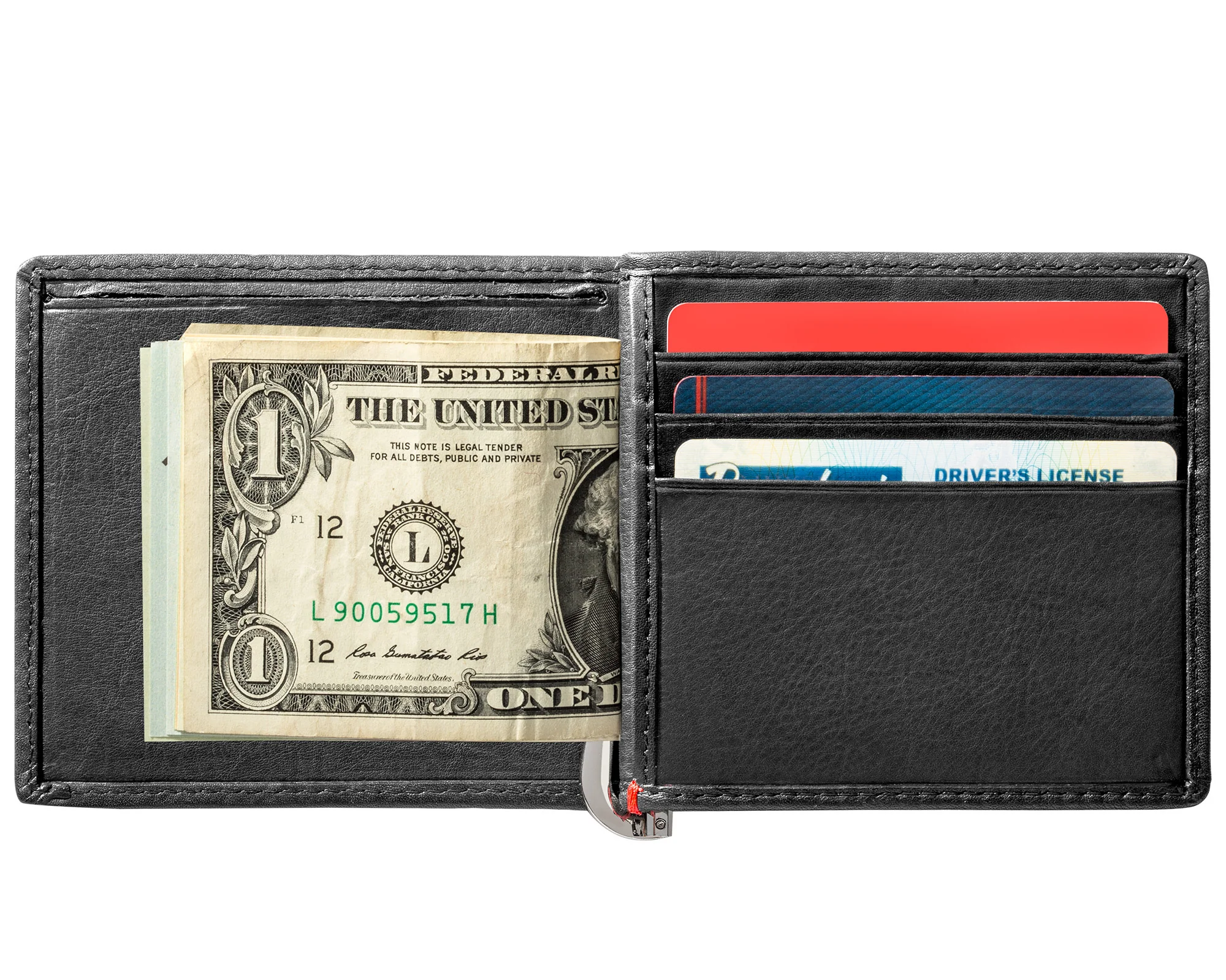 Black Leather Wallet- Zippo Flame Metal Plate Design - Image 9
