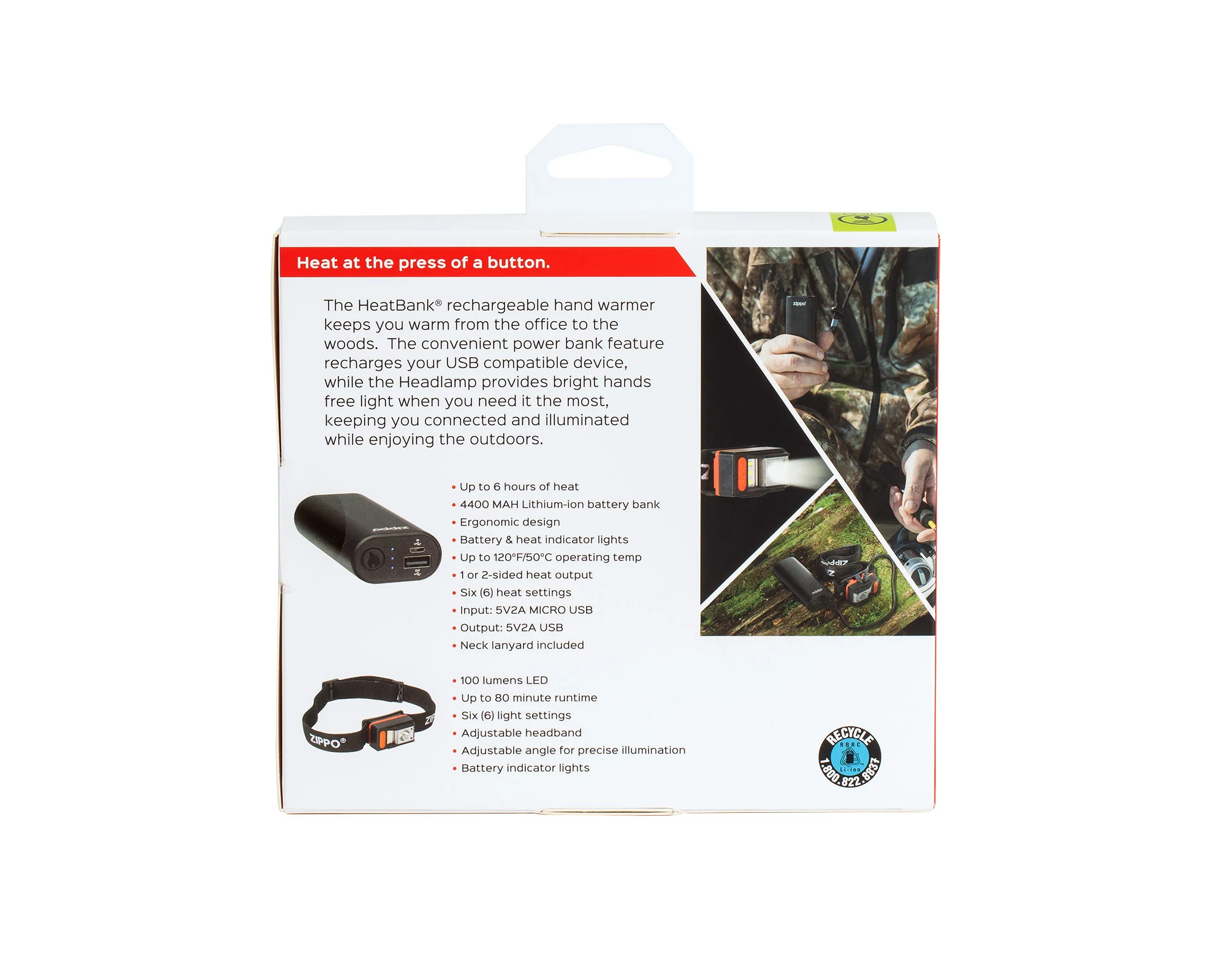 Black HeatBankĀ® 6 Rechargeable Hand Warmer and Headlamp Gift Set - Image 10