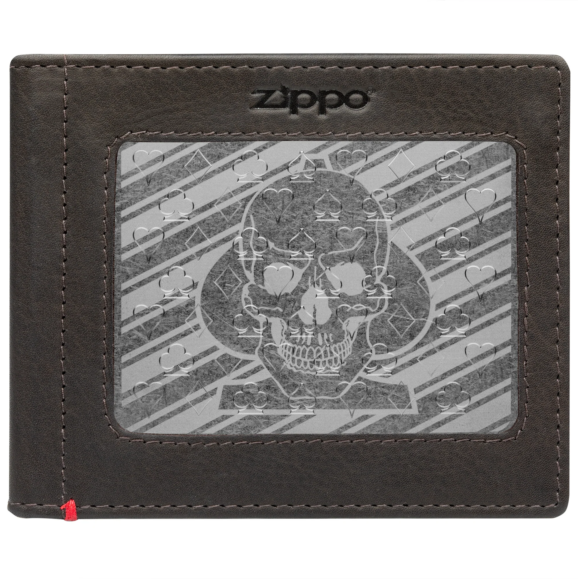 Mocha Leather Wallet- Spade Skull Metal Plate Design - Image 11